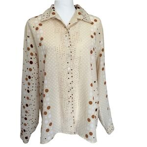 Vintage 90's Voir Polka Dot Blouse XL Neutral Ivory Old Money Parisian Chic